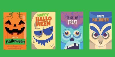 coleção de cartões de doces ou travessuras de halloween vetor