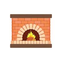 lareira de tijolos aconchegante, fogo de madeira, dispositivo de aquecimento. ilustração vetorial em estilo cartoon plana. vetor