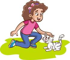 menina amando uma ilustração vetorial de gatinho fofo vetor