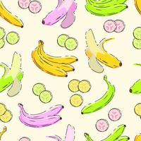 padrão sem emenda de fruta banana colorida. design de vetor plana de fundo de frutas. fatias frescas de banana.