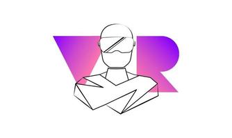 vr banner com rosto em óculos aumentados, realidade virtual, cyber futurista vetor