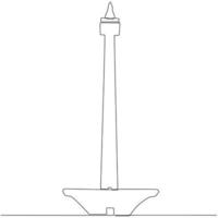 monumento nacional marco de jacarta, desenho de linha contínua do monumento de monas vetor
