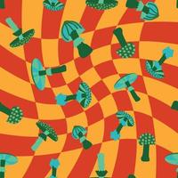 padrão sem emenda de cogumelos de drogas psicodélicas mágicas. alucinação psicodélica. arte colorida hippie dos anos 60-70. têxtil psicodélico vintage vetor