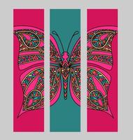 conjunto de marcadores com borboleta tropical colorida. vetor