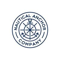 design de logotipo de vetor de símbolo de crachá de âncora de navio náutico de luxo retrô vintage