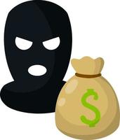saco de dinheiro e cifrão. ícone para questões de crime e segurança. ilustração plana de desenho animado vetor