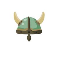 capacete com chifres de viking. armadura do bárbaro escandinavo. protegendo a cabeça do soldado. objeto medieval. ilustração plana de desenho animado vetor