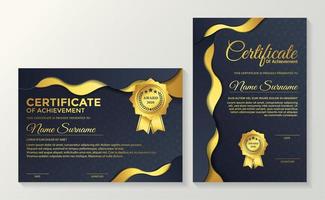 certificados premium em camadas douradas e azuis onduladas