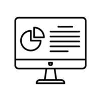 ícone de computador desktop com análise de negócios no estilo de contorno preto vetor