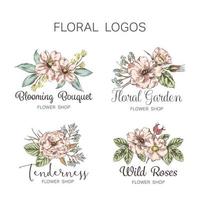 Conjunto de logotipo colorido desenhado à mão de floricultura vetor