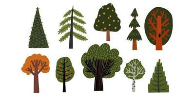 conjunto de árvores desenhadas à mão em estilo simples. ilustração vetorial vetor