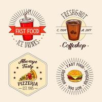 ícones vetoriais de bebidas e lanches de fast food vetor