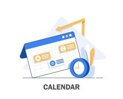 calendário, conceito de gerenciamento de tempo, planejamento, uso eficiente do tempo de trabalho para implementação do plano de negócios, ilustração vetorial de ícone de design plano vetor