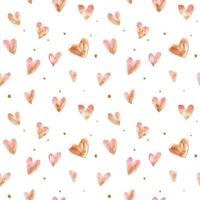 padrão perfeito com corações de aquarela rosa claro rastreados românticos e pontos dourados vetor