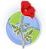 flor de papoula no ícone do globo vetor