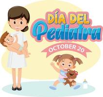 dia del pediatra texto com personagem de desenho animado vetor