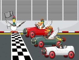 corrida de derby de caixa de sabão com personagem de desenho animado de patos vetor