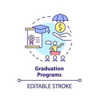 ícone do conceito de programas de graduação. treinamento e coaching. ilustração de linha fina de idéia abstrata de assistência social. desenho de contorno isolado. traço editável. vetor