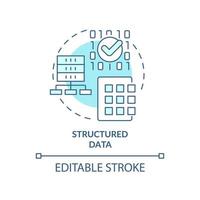 ícone de conceito turquesa de dados estruturados. ilustração de linha fina de ideia abstrata de tipo grande de dados. algoritmo de aprendizado de máquina. desenho de contorno isolado. traço editável. vetor