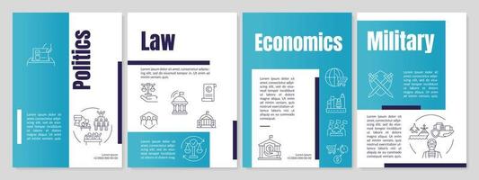 modelo de folheto azul de instituições e organizações sociais. normas e valores. design de folheto com ícones lineares. 4 layouts vetoriais para apresentação, relatórios anuais vetor