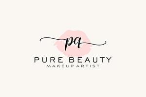 inicial pq lábios em aquarela design de logotipo pré-fabricado, logotipo para marca de negócios de maquiador, design de logotipo de boutique de beleza blush, logotipo de caligrafia com modelo criativo. vetor