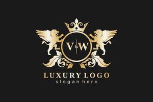modelo inicial de logotipo de luxo real vw carta leão em arte vetorial para restaurante, realeza, boutique, café, hotel, heráldica, joias, moda e outras ilustrações vetoriais. vetor