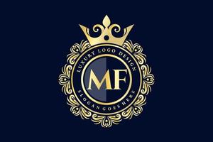 mf letra inicial ouro caligráfico feminino floral mão desenhada monograma heráldico antigo estilo vintage design de logotipo de luxo vetor premium