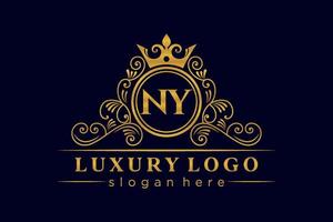 ny letra inicial ouro caligráfico feminino floral mão desenhada monograma heráldico antigo estilo vintage luxo design de logotipo vetor premium