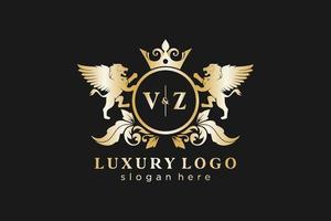inicial vz carta leão modelo de logotipo de luxo real em arte vetorial para restaurante, realeza, boutique, café, hotel, heráldica, joias, moda e outras ilustrações vetoriais. vetor