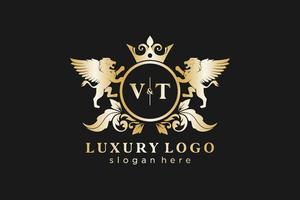 inicial vt carta leão modelo de logotipo de luxo real em arte vetorial para restaurante, realeza, boutique, café, hotel, heráldica, joias, moda e outras ilustrações vetoriais. vetor