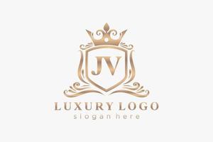 modelo de logotipo de luxo real de carta jv inicial em arte vetorial para restaurante, realeza, boutique, café, hotel, heráldica, joias, moda e outras ilustrações vetoriais. vetor