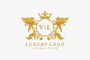 inicial vl carta leão modelo de logotipo de luxo real em arte vetorial para restaurante, realeza, boutique, café, hotel, heráldica, joias, moda e outras ilustrações vetoriais. vetor