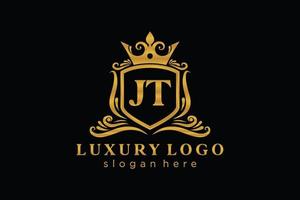 modelo de logotipo de luxo real de letra jt inicial em arte vetorial para restaurante, realeza, boutique, café, hotel, heráldica, joias, moda e outras ilustrações vetoriais. vetor