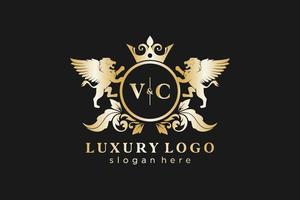 inicial vc carta leão modelo de logotipo de luxo real em arte vetorial para restaurante, realeza, boutique, café, hotel, heráldica, joias, moda e outras ilustrações vetoriais. vetor