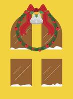 portas e janelas de natal. guirlandas, bandeiras, etiquetas, bolhas, fitas e adesivos. coleção de ícones decorativos de feliz natal. ilustração. vetor