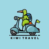 logotipo da mascote dos desenhos animados de scooter kiwi, estilo de design plano vetor