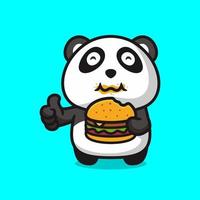 panda gordo fofo comendo hambúrguer, estilo de design plano vetor