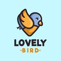 design de logotipo de desenho inteligente de pássaro de amor, estilo de design de mascote plano vetor