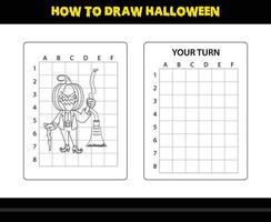 como desenhar halloween para crianças. página de colorir de habilidade de desenho de halloween para crianças. vetor