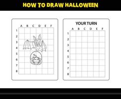 como desenhar halloween para crianças. página de colorir de habilidade de desenho de halloween para crianças. vetor