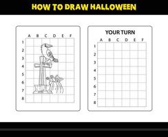 como desenhar halloween para crianças. página de colorir de habilidade de desenho de halloween para crianças. vetor