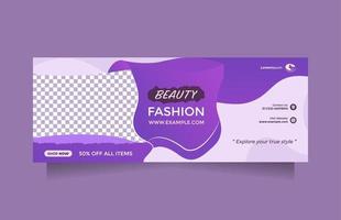 mídia social horizontal e modelo de banner da web com roxo limpo. promoção de venda de moda de beleza minimalista pode ser usada para promoção de produtos de beleza, roupas, cosméticos, modelagem, cuidados com os cabelos, etc. vetor