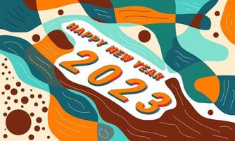 2023 um feliz ano novo parabéns. cenário de conceito colorido feliz. modelo de design gráfico isolado abstrato. decoração colorida criativa vetor