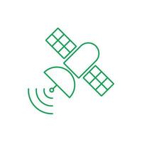 satélite artificial de vetor verde eps10 em órbita ao redor do ícone da terra isolado no fundo branco. transmita o esboço em um estilo moderno simples e moderno para o design do seu site, logotipo e aplicativo móvel