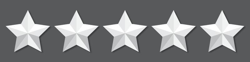 ícones de classificação de qualidade de cinco estrelas brancos. ícone de 5 estrelas. signo de cinco estrelas. símbolo de classificação. ilustração vetorial vetor
