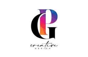 design de carta gp com corte criativo e textura colorida do arco-íris vetor