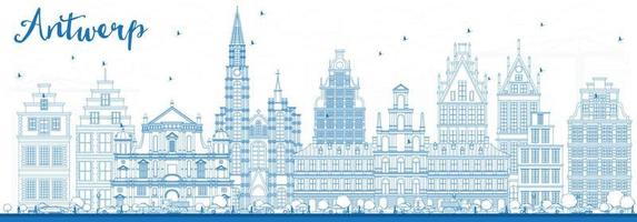 delinear o horizonte de Antuérpia com edifícios azuis. vetor
