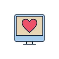 computador desktop com ícone colorido de conceito de vetor de coração