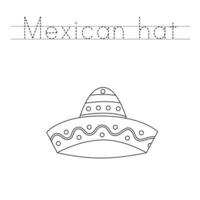 trace as letras e a cor do chapéu mexicano. prática de caligrafia para crianças. vetor