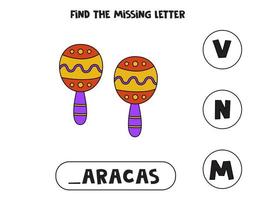 encontrar carta perdida com maracas mexicanos. planilha de ortografia. vetor